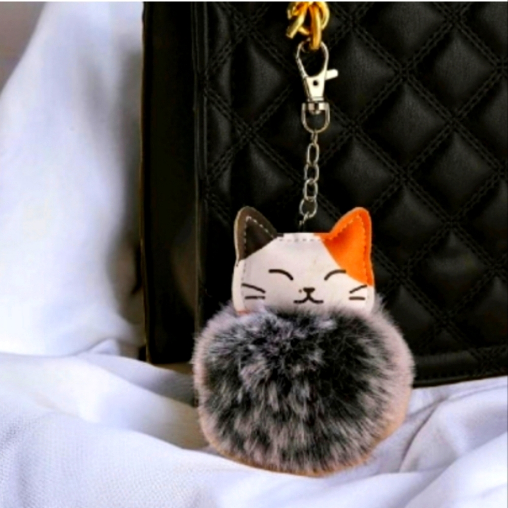 Kitty Cat Pom-pom Soft Charm Keychain